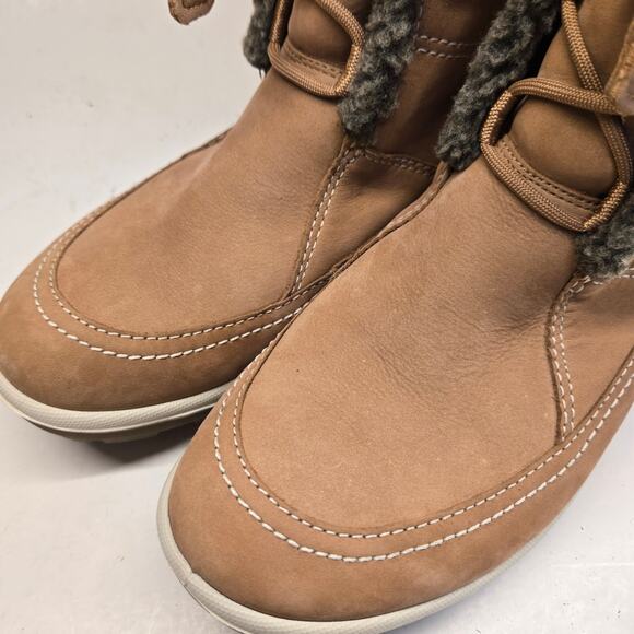 Ecco Hydromax Mid-Calf Tan Leather Water Resistant Toggle Lace-up Boots US 8-8.5 - Picture 2 of 10